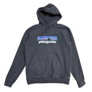 Patagonia Uprisal Hoodie Mens Medium Black P-6 Logo Pullover Fleece Sweatshirt